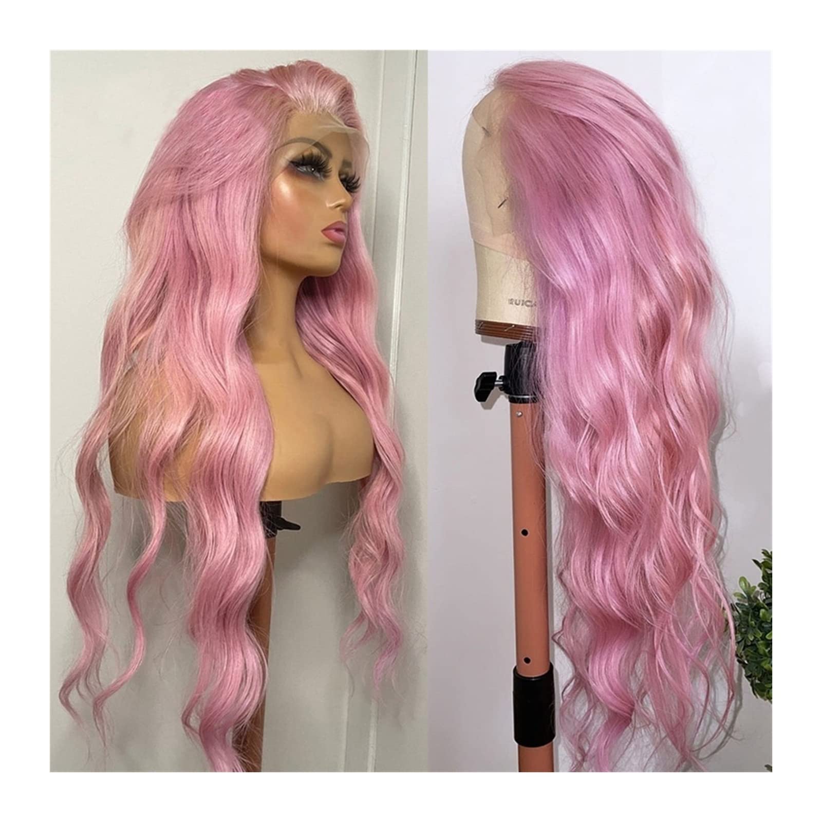 Perücken Lose Welle Hellrosa Lace Frontal Perücke 13 × 4 × 1 HD Transparente Spitzeperücke Brasilianisches Remy-Haar 8-28 "Vorgezupfte rosafarbene wellenförmige lockige Lace-Front-Perücke Damenperücke