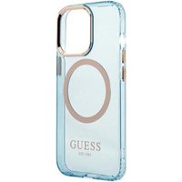 GUESS Hard Cover Gold Outline Translucent MagSafe Blue, for Apple iPhone 13 Pro, GUHMP13LHTCMB (GUHMP13LHTCMB)