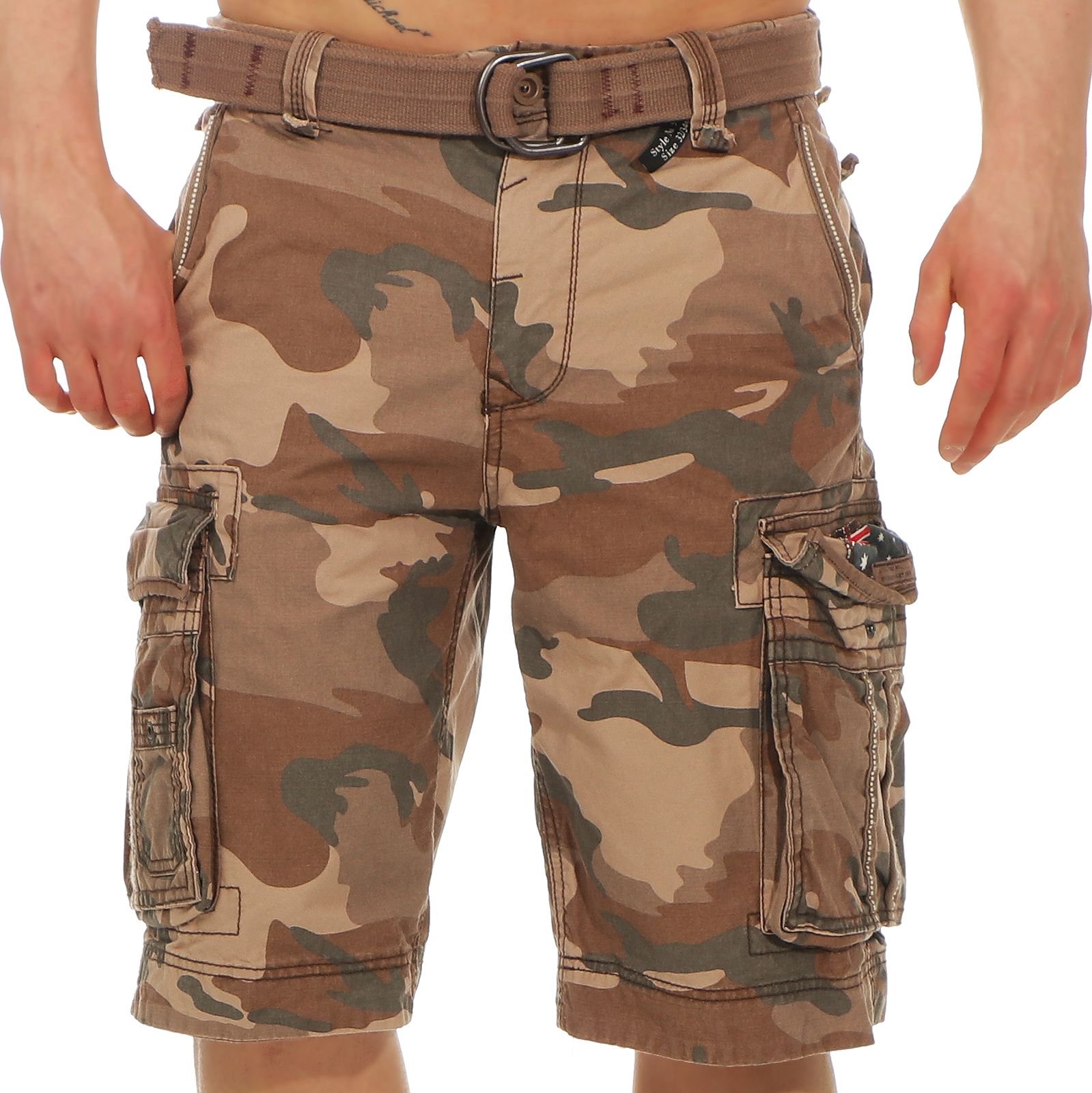 Jet Lag Herren Cargo Shorts Take Off 8 (18) Kurze Hose mit großen Seitentaschen Brown camo W40