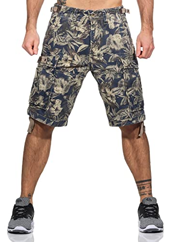 Jet Lag Herren Cargo Shorts 17-131 Bermuda mit Blumenmuster Deep Purple Flower W42