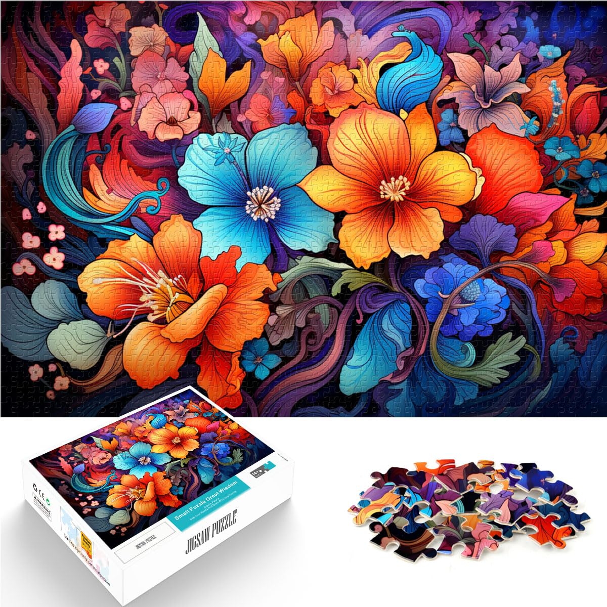 Puzzle für Fantasie, Bunte Blumen, 1000-teiliges Holzpuzzle für Erwachsene, jedes Teil ist einzigartig – anspruchsvolles, unterhaltsames Familienspiel, 1000 Teile (50 x 75 cm)