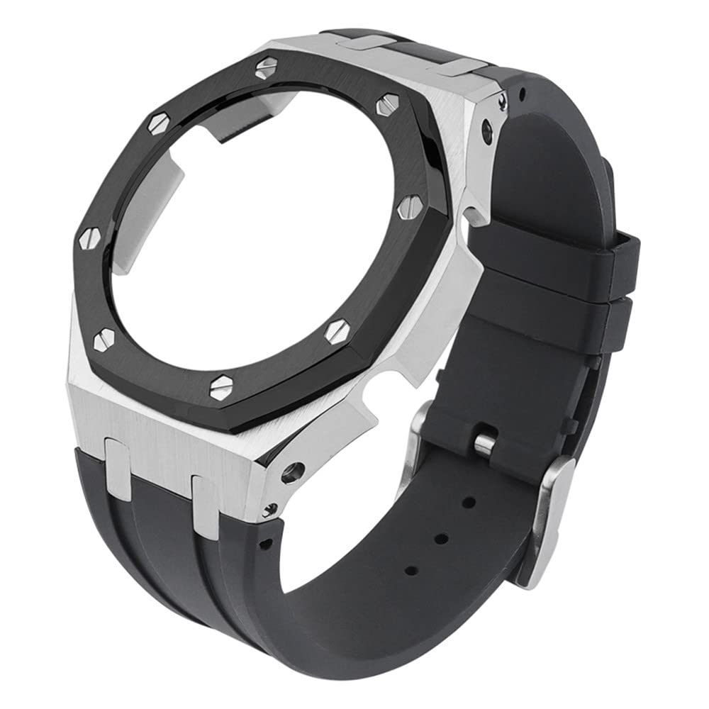 IOTUP 3. Generation, Gummiarmband, Edelstahl-Lünette für GA-2100 GA-2110 Uhrenarmband GA2100, Metall-Refit-Gehäuseadapter, Einheitsgröße, Achat