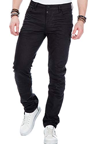 Cipo Baxx Herren Basic Jeans Hose Straight Fit Vintage Slim Fit Jeanshose W30 L32 Schwarz