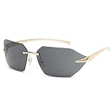 Belachick Sonnenbrille Herren Damen Unisex Quadratische Sonnenbrille Männer Randlose Sportbrille Damen Sonnenbrille Weiblich Goldschwarz