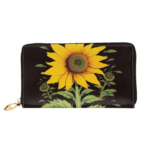 DENMER Gelbe Blumen Schmetterlinge Leder Geldbörse Kunstleder mit metallischem Reißverschluss geräumiges und stilvolles Accessoire für moderne Frauen Produkt, Unkraut mit Sonnenblume, Einheitsgröße,