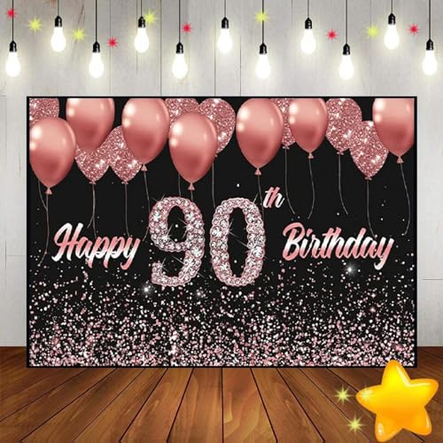 Alles Gute zum 90. Geburtstag Party Dekorationen Fotografie Hintergrund Banner 90 Geburtstag Zubehör Gold Rosa Hintergrund Banner Poster 300x200cm