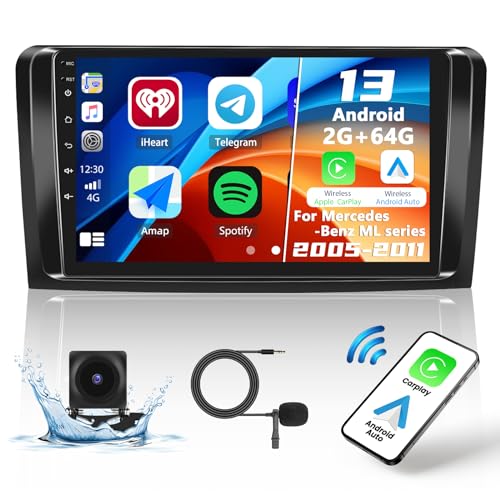 OiLiehu 2G+64G Android 13 Doppel Din Radio für Mercedes Benz ML GL W164 ML350 ML500 GL320 X164 ML280 Apple Carplay Android Auto Autoradio Mit Bildschirm 9 Zoll Unterstützung Bluetooth/FM RDS/WiFi/GPS