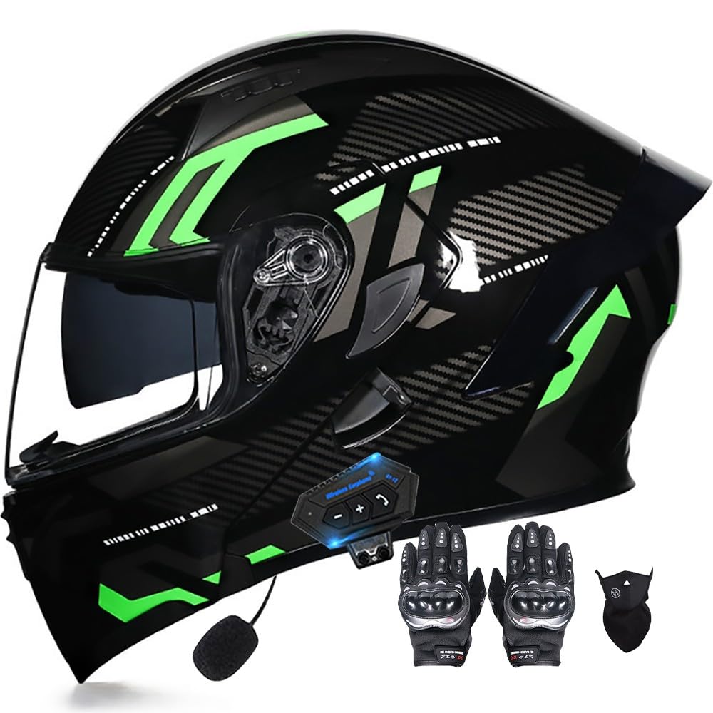 Motorradhelm Klapphelm mit Bluetooth Motorrad Helm mit integriertem bluetooth Integralhelm Anti-Fog-Doppelspiegel Vollvisierhelm ECE Genehmigt sturzhelm für Damen Herren S~XXL