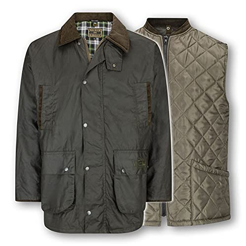 WALKER AND HAWKES Greendale 3-1 - Herren Jacke - 100% gewachste Baumwolle - wattiert - Olivgrün - 3XL