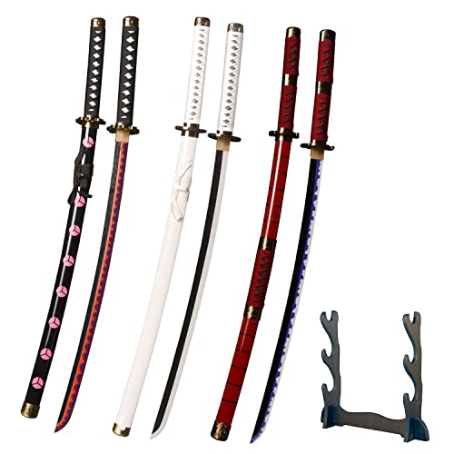 LQZJG 3-teiliges Cosplay Anime Kunststoff Schwert, Roronoa Zoro Katana Schwert, Shusui&Wado Ichimonji&Sandai Kitetsu Katana 103cm/40 Zoll