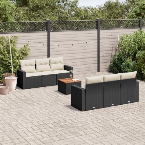 Juroupi 7-tlg. Garten-Sofagarnitur mit Kissen Gartengarnitur Set Garten LoungemöBel Set LoungemöBel Balkon Patio Furniture Schwarz Poly Rattan - 3224012