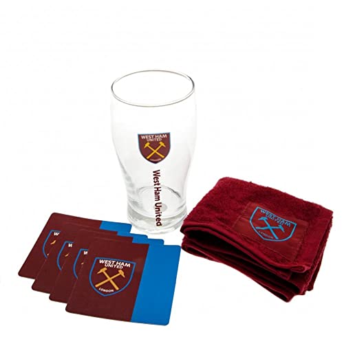 West Ham Utd Football Club Mini Bar Set Glass Towel Coasters New Badge Official