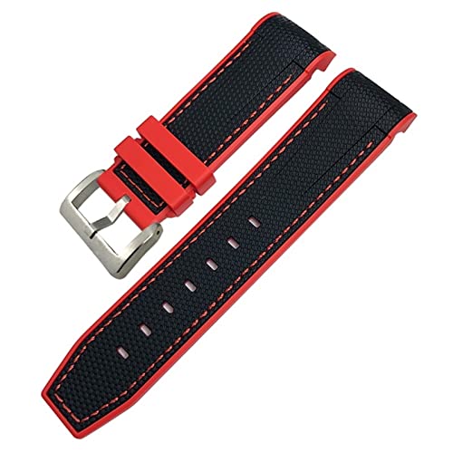 BANDKIT Uhrenarmband aus Fluorkautschuk, wasserdicht, passend für Blancpain 5000 5015 Fifty Fathoms Citizen, 22 mm, 23 mm, Schwarz / Weiß / Rot, 23 mm, Achat