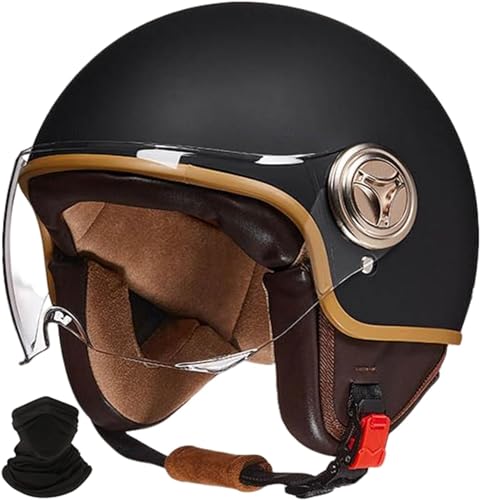 Retro-Motorradhelm, Offener Halb-Jet-Helm, Roller-Helm Mit Visier, DOT/ECE-Zugelassener Moped-Helm, Modischer Outdoor-Cruiser, ATV, Balancierendes Auto, Moped F,XL 61-62cm