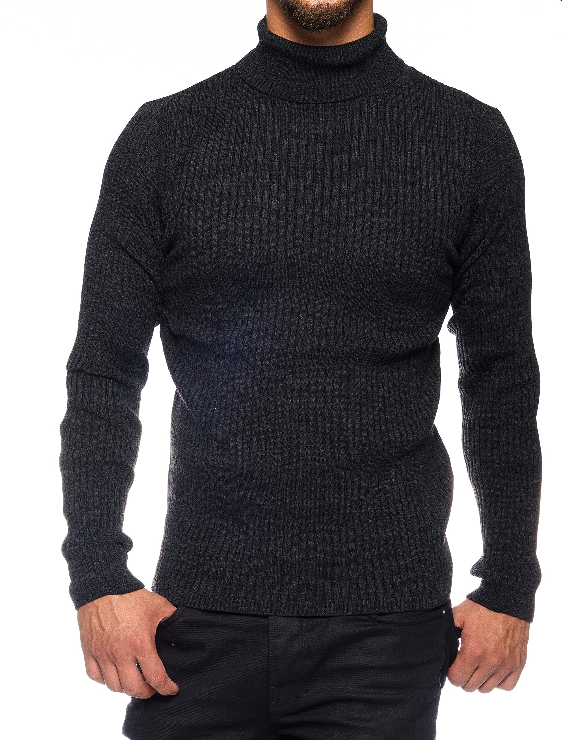 Karl´s People Herren Rollkragen-Pullover Herren Rolli S-5 XL • Rollkragenpullover für Herren mit Streifenmuster • Pullover Herren Langarm • 3XL, Anthrazit