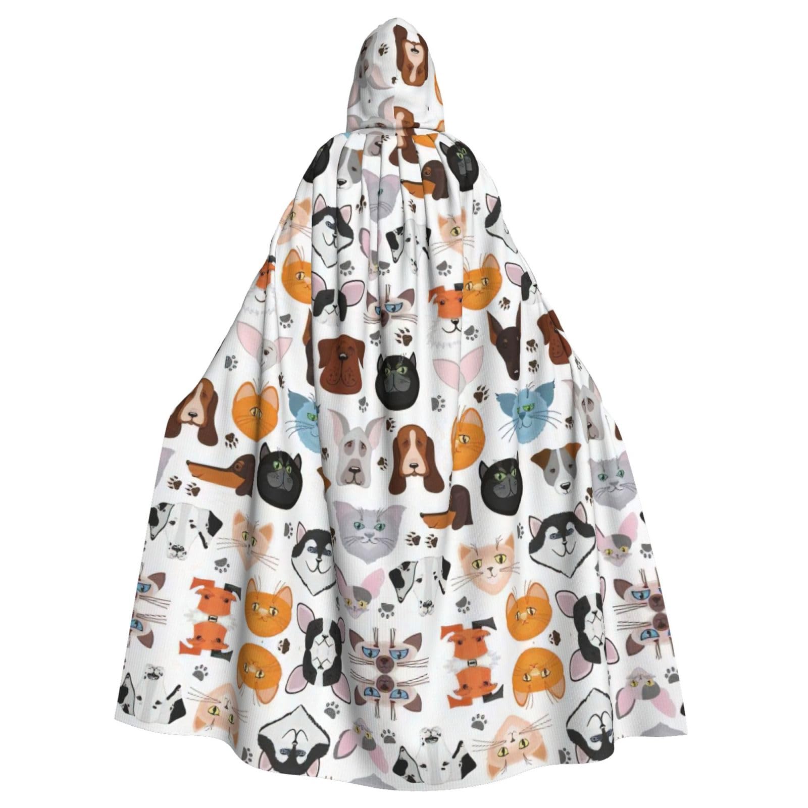 YQxwJL Langer Umhang mit Cartoon-Katzen- und Hunde-Aufdruck, Unisex, mit Kapuze, Halloween, Weihnachten, Kostüme, Party-Umhang