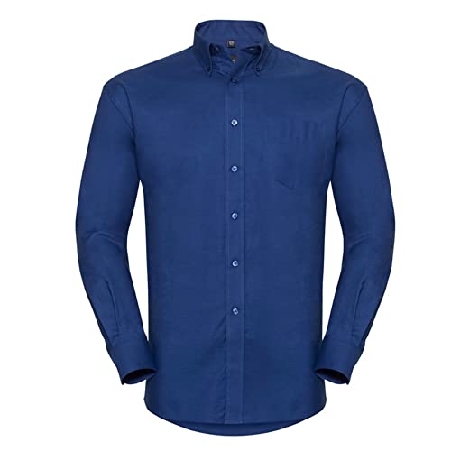 Herren Langarm Business Oxford Oberhemd mit Button-Down Kragen Easy Care Pflegeleicht Rückenpasse S bis 6XL, Royalblau XL