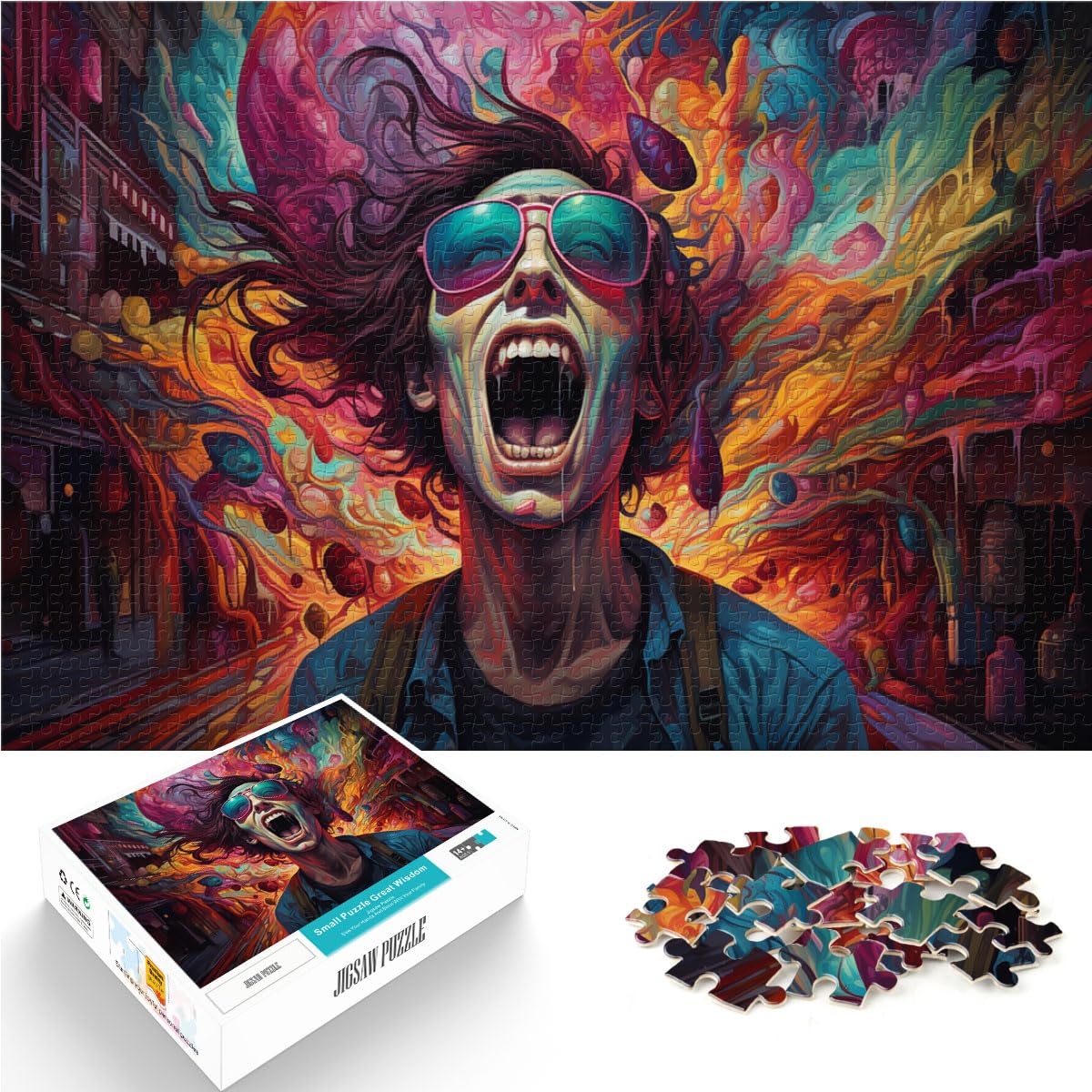 Spielgeschenk Puzzle Totenkopf mit offenem Mund vor der Stadt Puzzle für Erwachsene 1000-teiliges Holzpuzzle Tolles Geschenk für | Spiele 1000 Teile (50 x 75 cm)