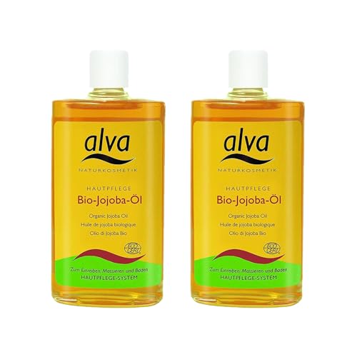 alva Naturkosmetik Jojobaöl Bio 2x 125 ml - Haarpflege, Körperpflege, Hautpflege Öl - 100% Naturrein, nachhaltig, vegan, zertifiziert, feuchtigkeitsspendend – Pflegeöl für Haut, Haar & Nägel