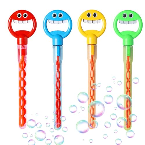 32 Hole Smiling Face Bubble Stick with Bubbles Refill, Smiley Face Bubble Wands, Smiling Face Bubble Wand, Bubble Clawsm, 32 Hole Smiley Face Bubble Wand (4pcs)