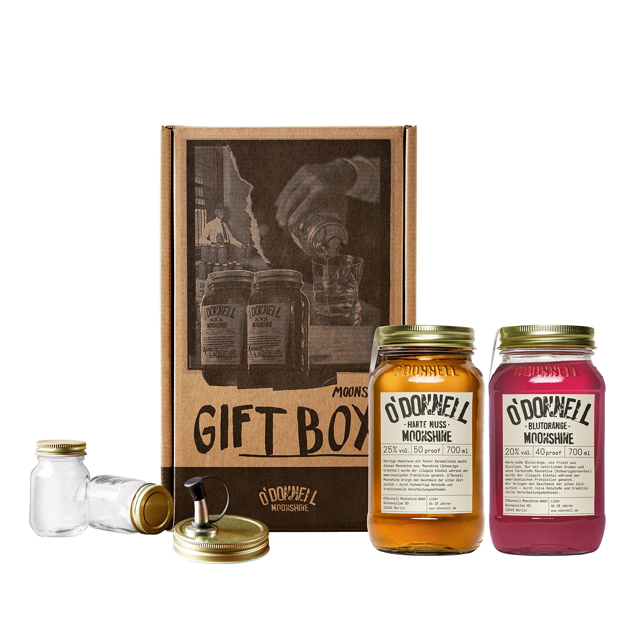 2er Likör Geschenkbox O'Donnell Moonshine | Premium Schnaps nach amerikanischer Tradition | vegan | Geschenkset | natürliche Zutaten | Geschenkidee (Harte Nuss/Blutorange)