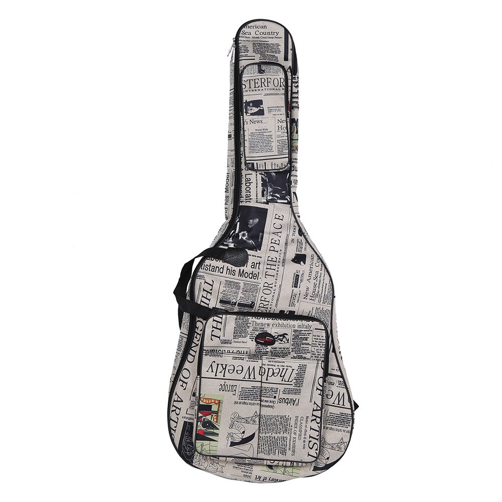 Btuty Gitarrentasche, 104 cm, 600D wasserdichtes Oxford-Gewebe, Zeitungsstil, doppelt genähte, gepolsterte Gurte, Gigbag für 104 cm (41 Zoll) akustische klassische Folk-Gitarre, weiß/schwarz,