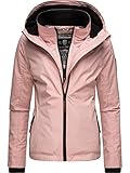 MARIKOO leicht gefütterte Damen Übergangsjacke kurz Outdoor-Jacke mit kuscheligem Fleece-Innenfutter und großer Kapuze Erdbeere Powder Rose Gr. L