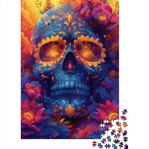 Farbiger Totenkopf, Holzpuzzle für Erwachsene und Teenager, 1000 Teile, Puzzlespiel, Spielzeug für Erwachsene, Familienpuzzle, Geschenk (75x50cm)