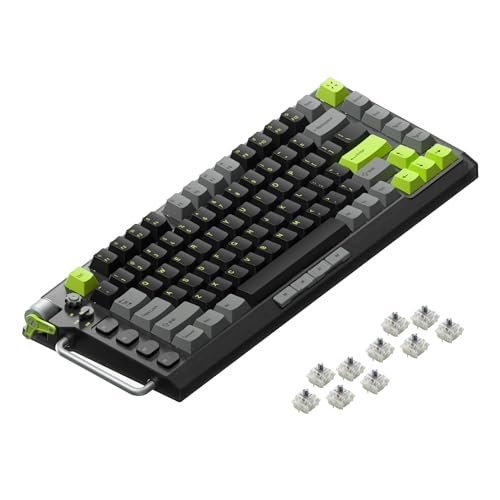 nuphy Field75 Gaming Tastatur, 83 Tasten, RGB Wireless Mechanische Tastatur, Bluetooth, 2.4G, USB C Wiederaufladbar für Windows, macOS, Android, iOS - Electro Cherry Speed Silver