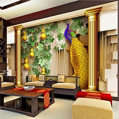 XLMING Goldene Römische Säule Kürbis Pfau Portrait Küche Esszimmer Arbeitszimmer Wohnzimmer TV Hintergrund Wand 3D Tapete-400cm×280cm