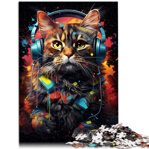 Puzzle für die farbenfrohe Psychedelia von DJ Cat, 1000-teiliges Puzzle für Erwachsene, Holzpuzzle, Weihnachtswunschliste mit Weihnachtsmann, 1000 Teile (50 x 75 cm)