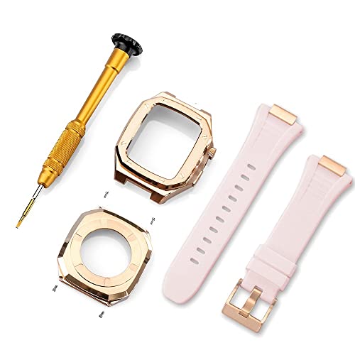 KANUZ Edelstahlarmband für Apple Watch, Armbandmodifikation, 45 mm, 44 mm, 41 mm, Metall-Mod-Kit-Set für iWatch Serie 8, 7, 6, SE, 5, 4, 3, 2, 1 (Farbe: Roségold-P, Größe: 45 mm)