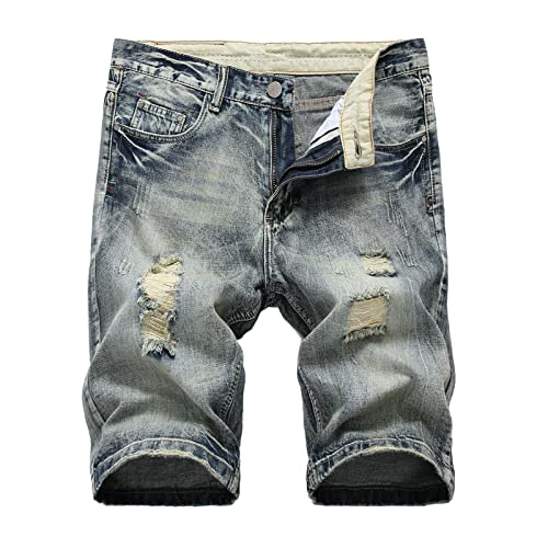 WANGTIANXUE Kurze Hosen Herren Jeans Shorts Herren Casual Bermuda Hose Geschenke für Männer Basic Stretch Shorts Slim Fit Shorts Baumwolle Denim Kurz Short Sommer Denim Half Pants Sweathose Blau