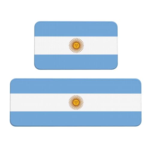 YQxwJL Küchenteppich, Motiv: argentinische Flagge, rutschfest, 2 Stück, bequeme Stehmatten für Küche, Büro