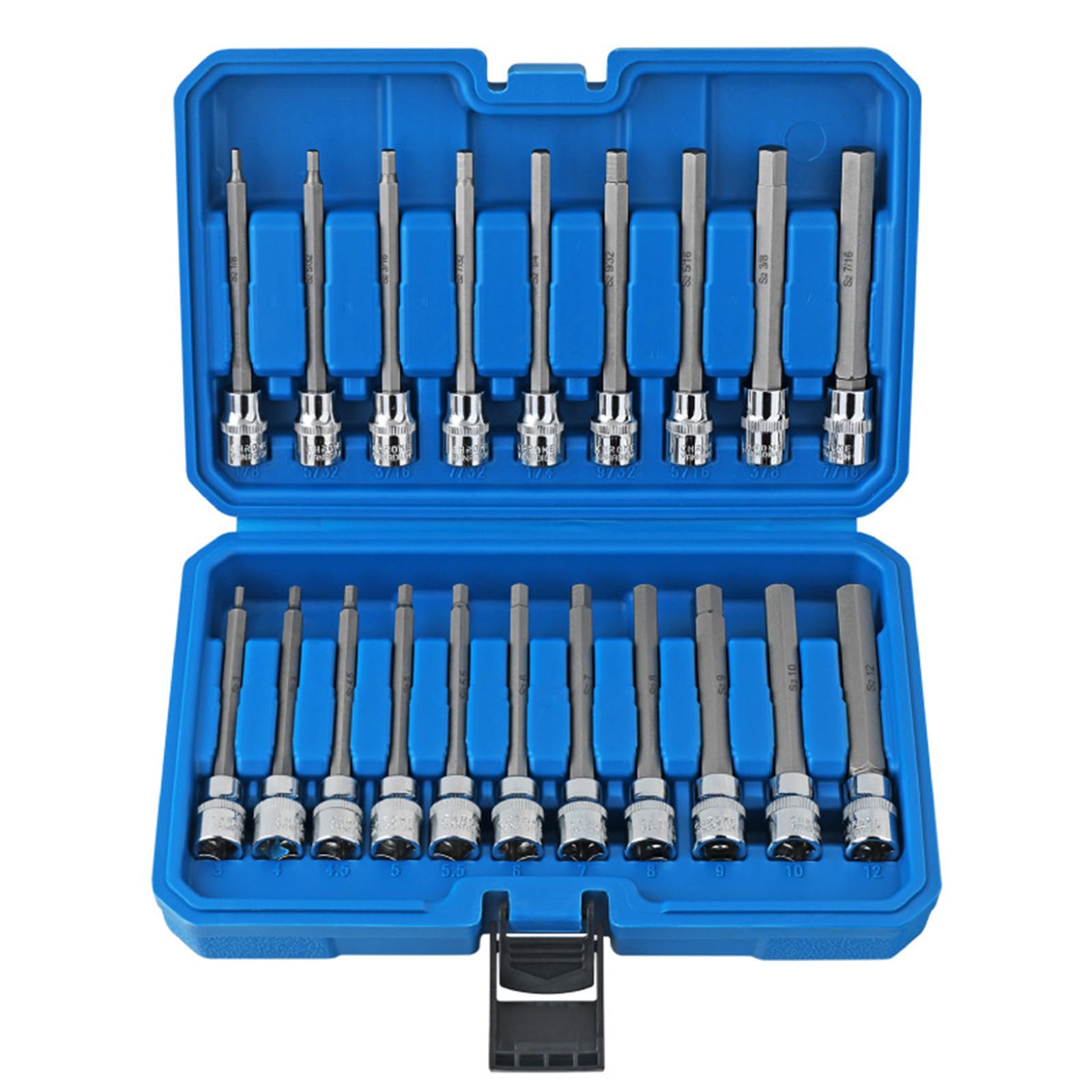 3/8 Zoll langes Inbus-Bit-Steckschlüssel-Set, 3/8 Zoll, Stahl, 20-teiliges Set