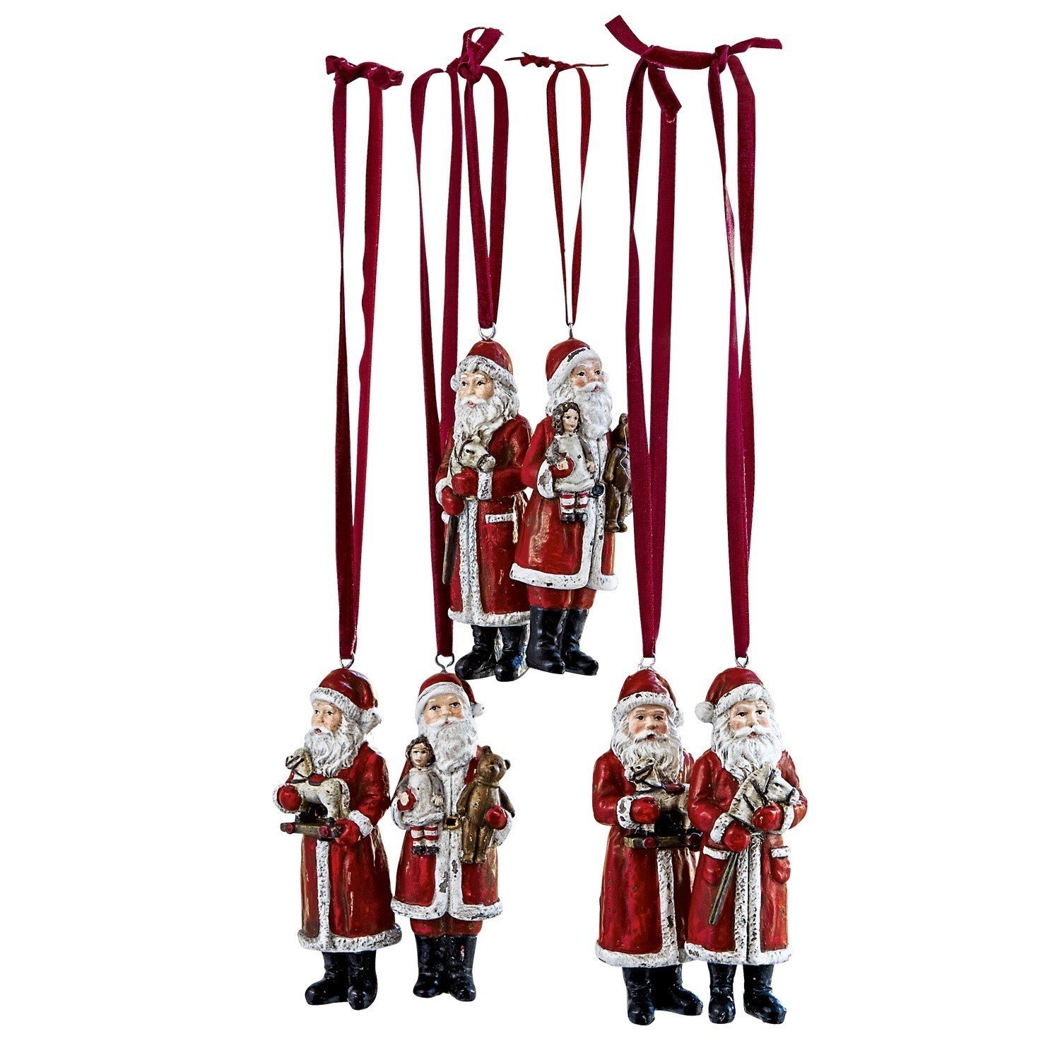 Loberon Weihnachtsmann 6er Set Corvin | Christbaumschmuck | Weihnachtsdeko | Weihnachten | Polyresin, H/B/T ca. 11/4 / 3 cm, rot