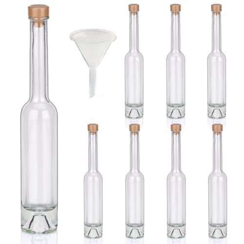 Flaschen Set 8 x 100ml hochwertige kleine Glasflaschen leer mit Korken Schrumpfkapseln & 1 Trichter zum selbst Befüllen mit Whisky Gin Likör Whiskyflaschen Ginflaschen Likörflaschen Schnapsflaschen