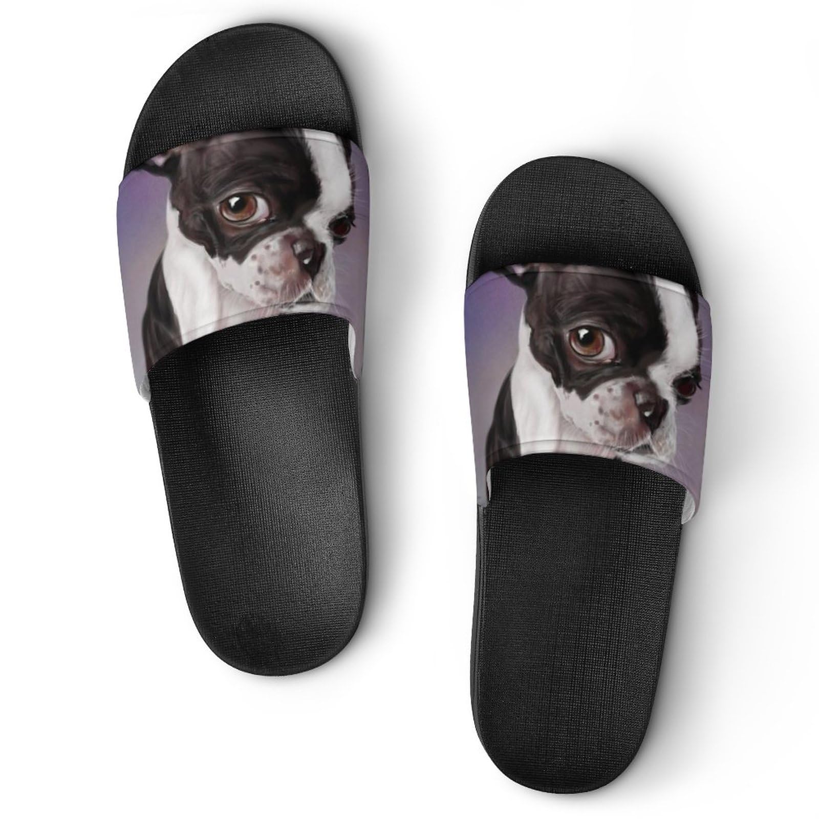 HABXNJF Duschpantoffeln Boxen Boston Terrier Sliders für Damen und Herren rutschfeste Slides, Schwarzer Box-Boston-Terrier, 43.5 EU