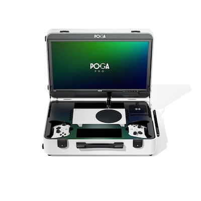 POGA Pro White - Gamingkoffer für Xbox Series S, Xbox Koffer inkl. 22‘‘ Asus Gaming Monitor und Trolley - Weiß