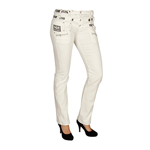 Cipo & Baxx Damen Jeanshose Straight Fit Dreifachbund Denim CBW-0245 Weiß W30 L32