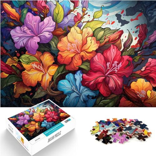 Puzzle für psychedelische bunte Blumen. Puzzle für Erwachsene mit 1000 Teilen aus Holz. Anspruchsvolles, schwieriges Puzzle. 1000 Teile (50 x 75 cm).