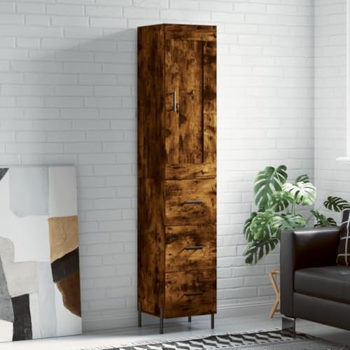 Highboard Räuchereiche 34,5x34x180 cm Holzwerkstoff,Dreiteiliger Hochschrank aus Holzwerkstoff: Viel Stauraum & eleganter Charme