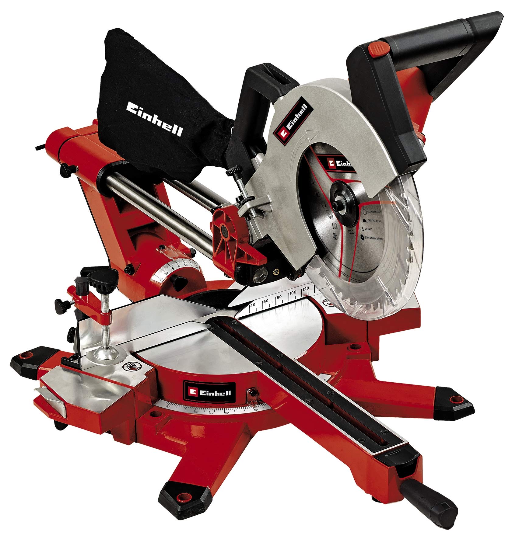 Einhell Zug-Kapp-Gehrungssäge TE-SM 2534 Dual (1800 W, max. 90 mm x 310 mm Schnitttiefe/-breite, Ø 250 mm Sägeblatt, beidseitig neigbarer Sägekopf, Zugfunktion, Laser)