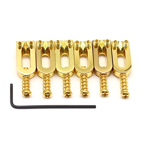 6 Stücke E-Gitarren-Bridge Sattel-String-Sattel Mit Kleinen Schraubenschlüssel-Gitarre-Teilen Gitarrebrücke(6pcs Gold)