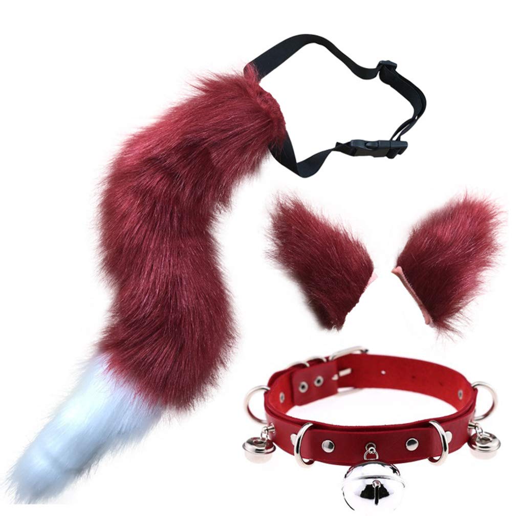 SANRLO Stirnbänder, Haar-Accessoires für Damen, Cosplay, Kätzchen-Schwanz-Ohren, Haarspangen und Kunstleder-Halsband-Set