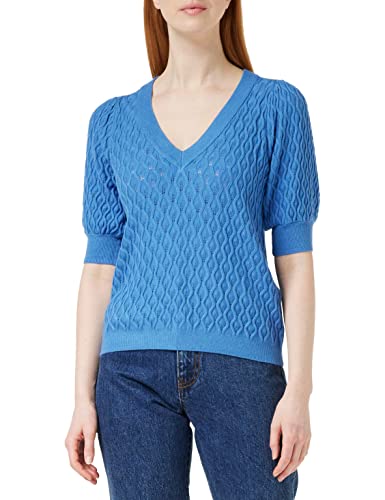 Peppercorn Rosalia V-Ausschnitt Halb Ärmel Stricken T-Shirt | Tshirt Damen In Blau | Frühling Bluse Damen | Größe S