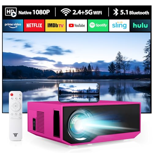 2024 Neuester Projektor mit WiFi Bluetooth, 15000lux 500ANSI Native 1080P Bluetooth Mini Projektor für Outdoor Home Movie 300“, Kompatibel mit iPhone Android/Ipad/Laptop/TV Stick-Red