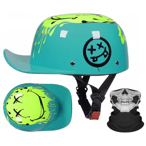 Motorrad Halbhelm Halbschalenhelm Baseballmütze-Helm Mit Gesichtsschutz ECE-Zulassung Motorradhelm Baseball Cap Retro VerläNgerte Krempe Schnellverschluss S-XL 55-62CM