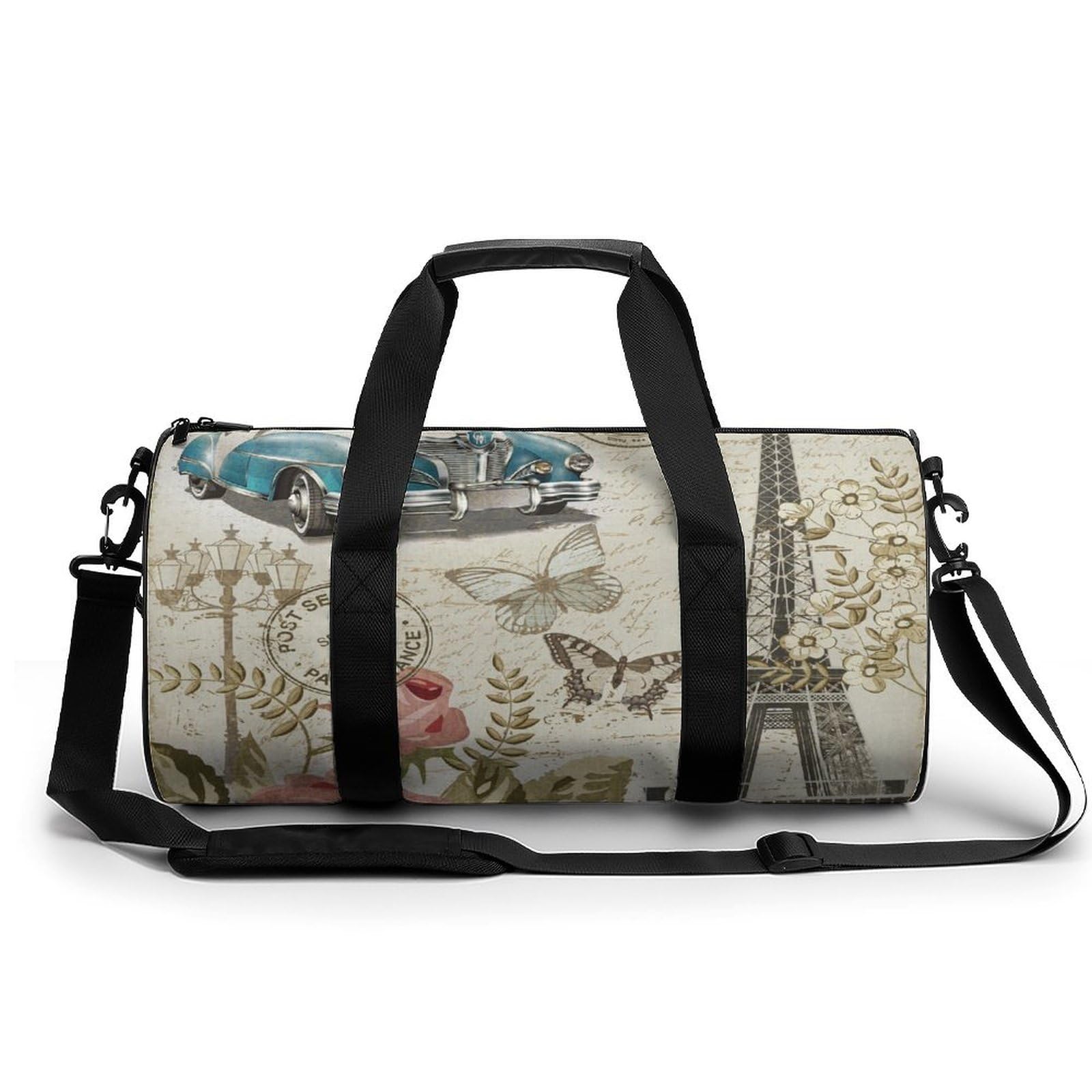 Eiffelturm Blumen Sport Duffel Bag Sporttasche Reisetasche Handgepäck Tasche Schwimmtasche Weekender Bag 45x23x23cm