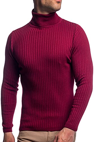 Karl´s People Herren Rollkragen-Pullover Herren Rolli S-5 XL • Rollkragenpullover für Herren mit Streifenmuster • Angenehmer Pullover Herren Langarm (XXL, Bordo)